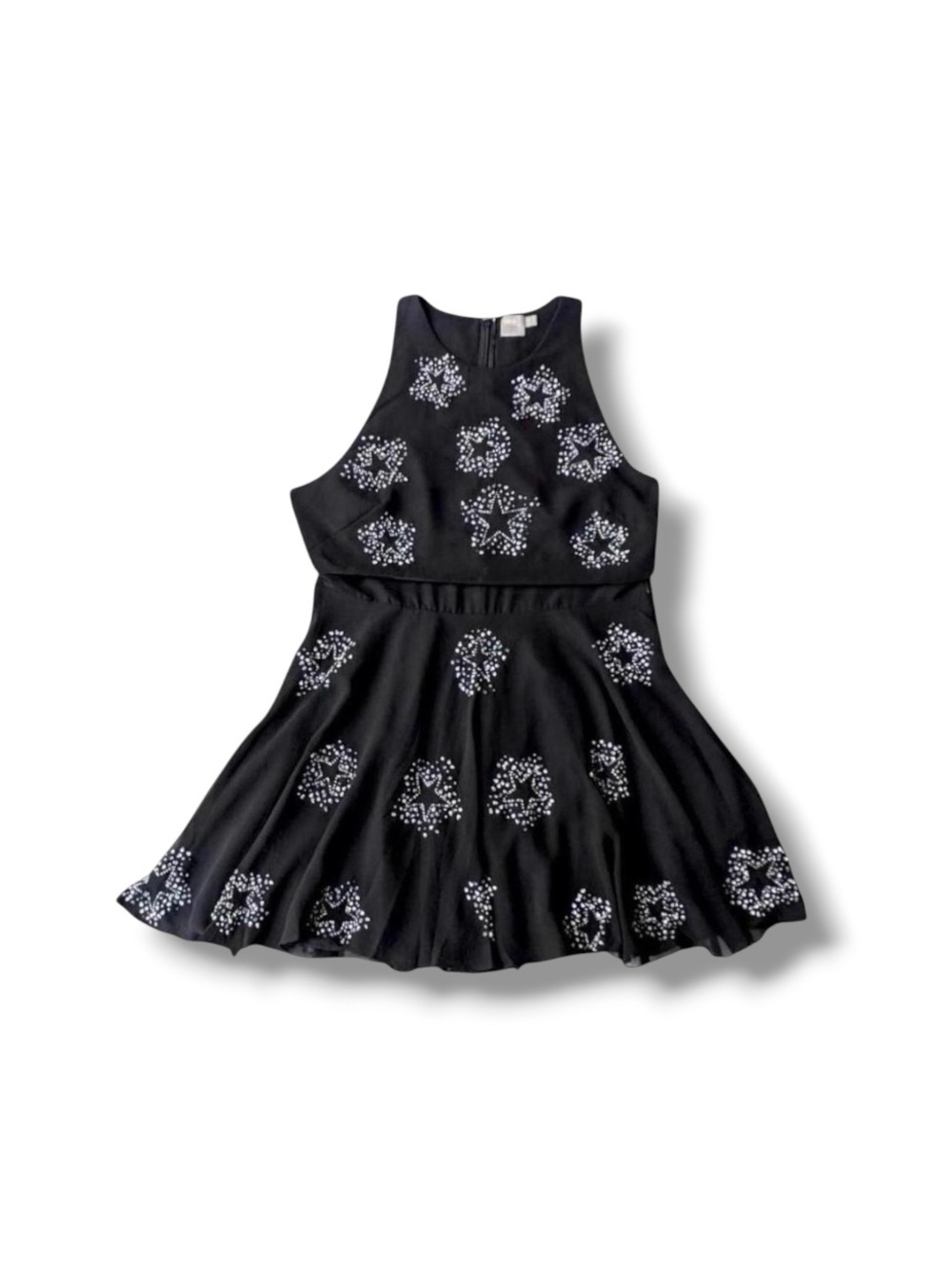 ASOS Beaded Stars Black Chiffon Crop Top Mini Skater Homecoming Cocktail Dress